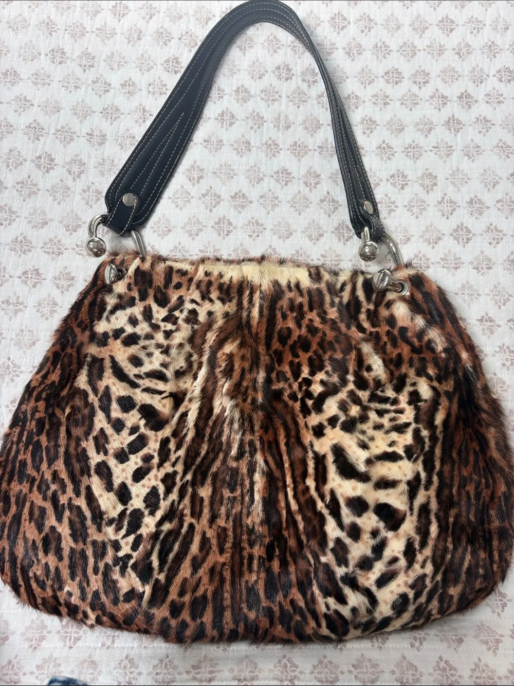 Vintage Calf Hair Leopard Print Shoulder Bag made in Italy